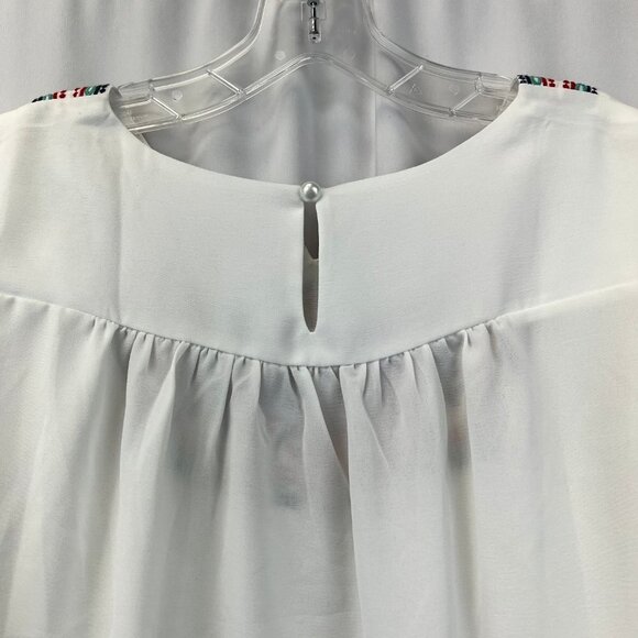 Shein Womens Multicolor Floral Embroidered Short Sleeve Blouse Top Size Medium - Picture 4 of 8